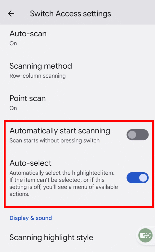 The Automatically start scanning and Auto-select options